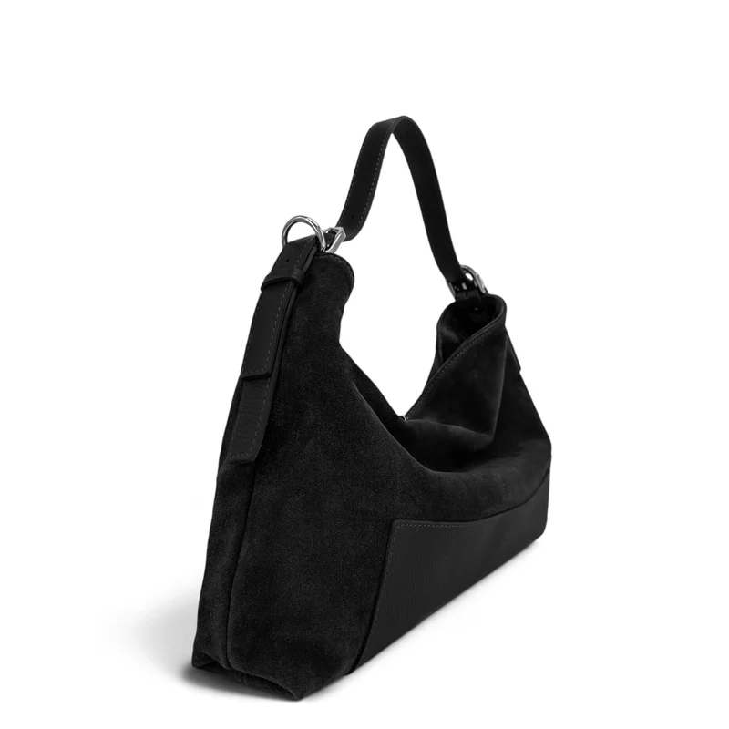 Sac Hobo en cuir grainé et daim HARVEY SUEDE Noir