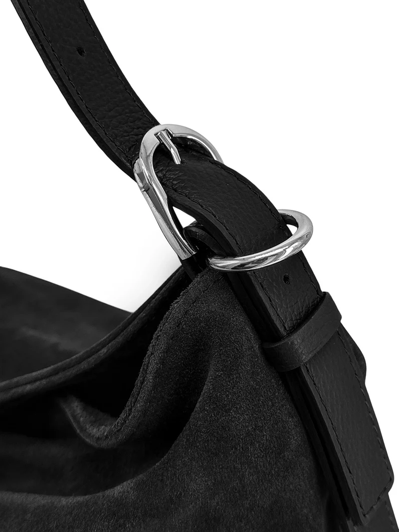 Sac Hobo en cuir grainé et daim HARVEY SUEDE Noir
