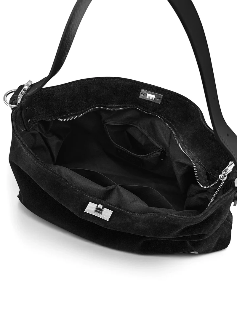 Sac Hobo en cuir grainé et daim HARVEY SUEDE Noir