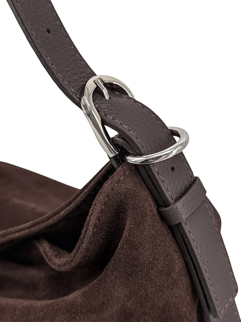 Sac Hobo en cuir grainé et daim HARVEY SUEDE Marron chocolat