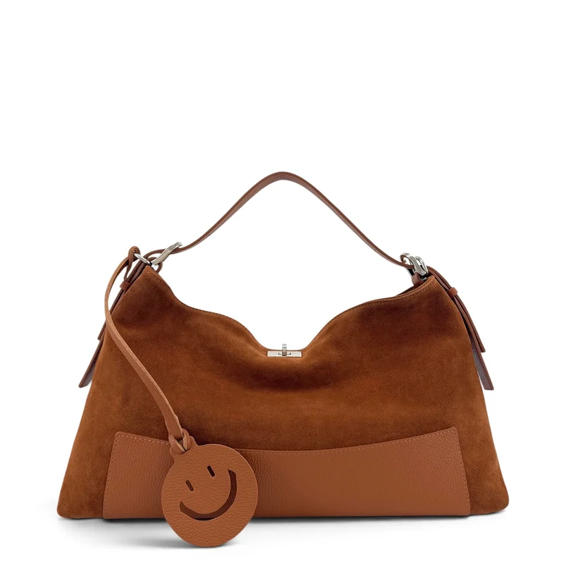 Sac Hobo en cuir grainé et daim HARVEY SUEDE Marron camel