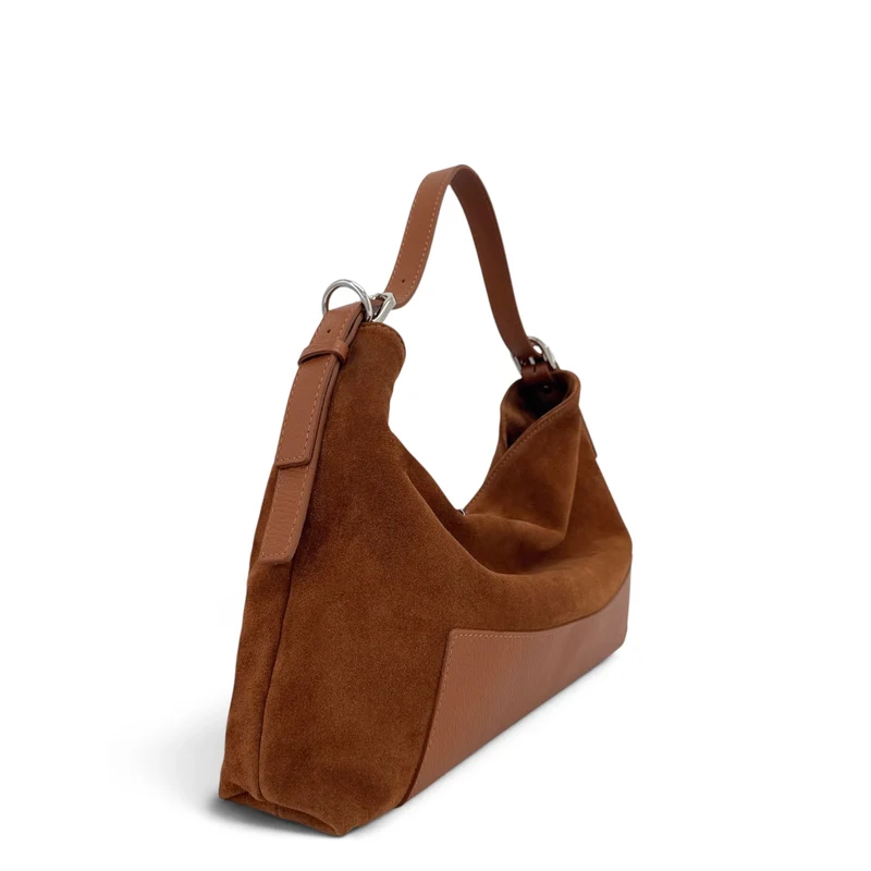 Sac Hobo en cuir grainé et daim HARVEY SUEDE Marron camel