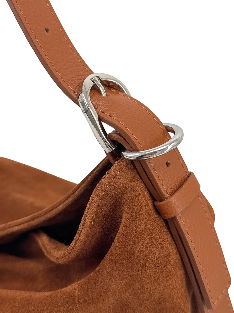 Sac Hobo en cuir grainé et daim HARVEY SUEDE Marron camel