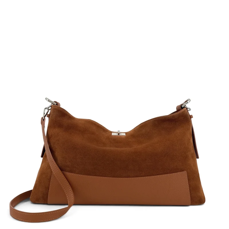 Sac Hobo en cuir grainé et daim HARVEY SUEDE Marron camel