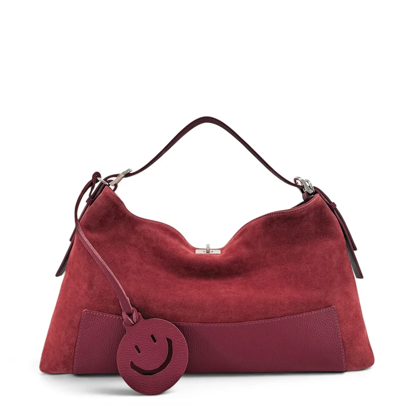 Sac Hobo en cuir grainé et daim HARVEY SUEDE Bordeaux