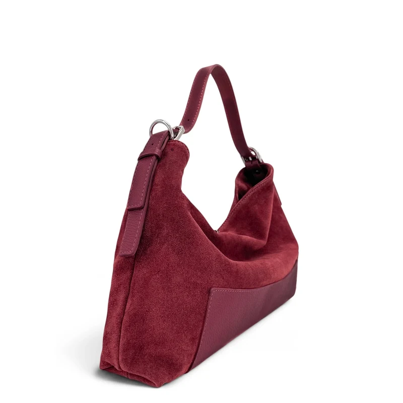 Sac Hobo en cuir grainé et daim HARVEY SUEDE Bordeaux