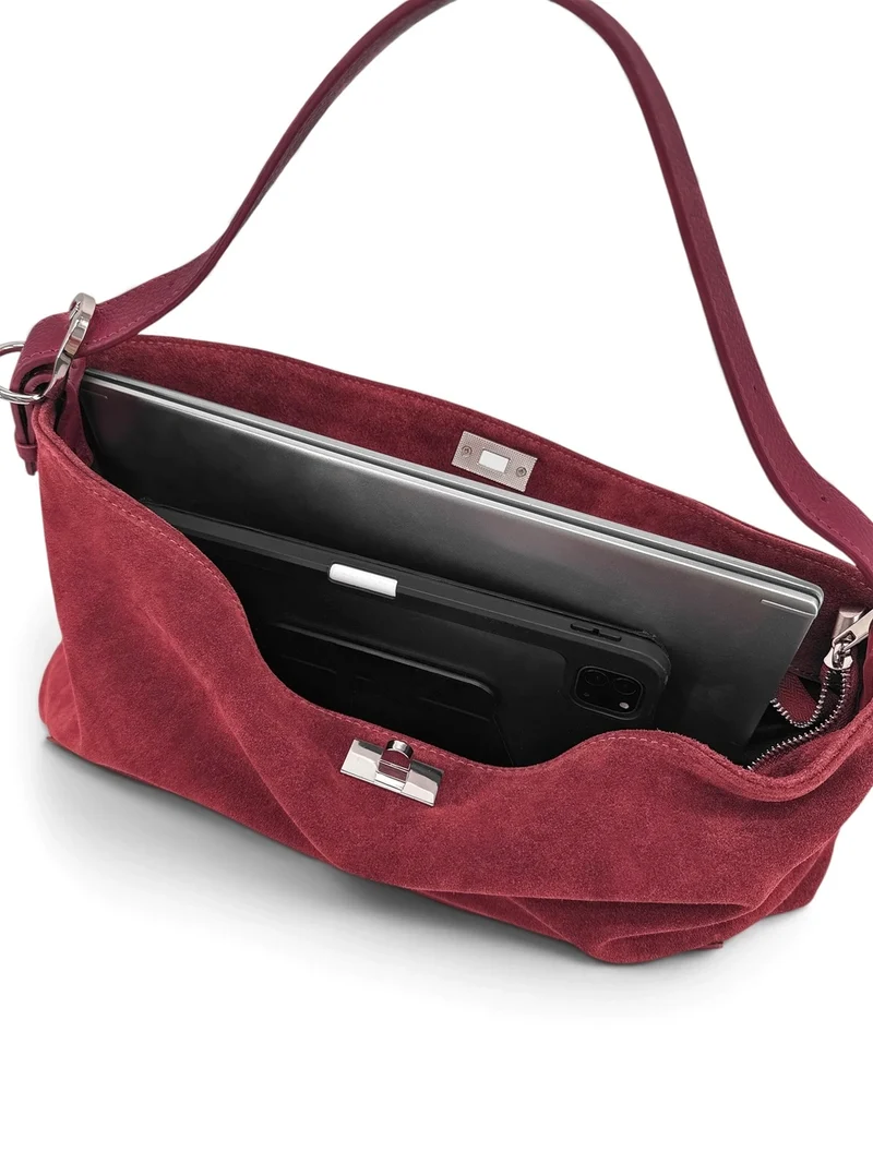 Sac Hobo en cuir grainé et daim HARVEY SUEDE Bordeaux