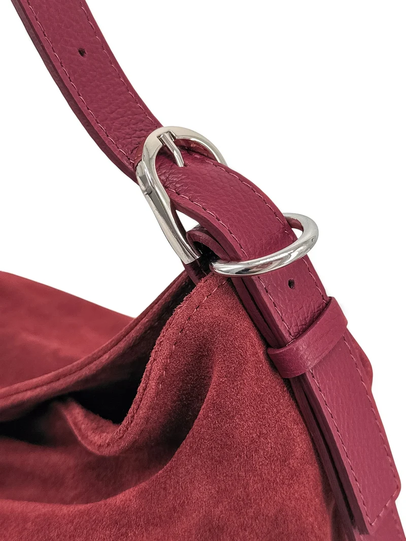 Sac Hobo en cuir grainé et daim HARVEY SUEDE Bordeaux
