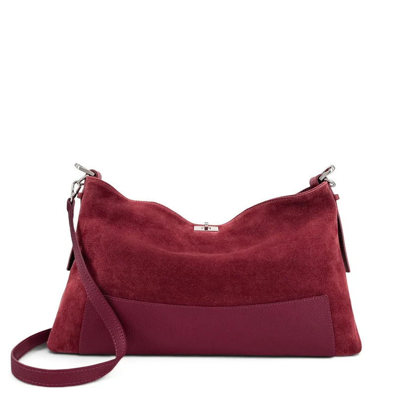 Sac Hobo en cuir grainé et daim HARVEY SUEDE Bordeaux
