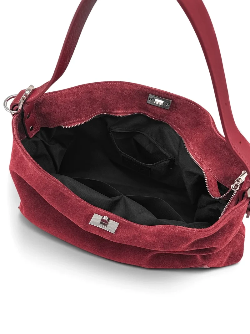 Sac Hobo en cuir grainé et daim HARVEY SUEDE Bordeaux