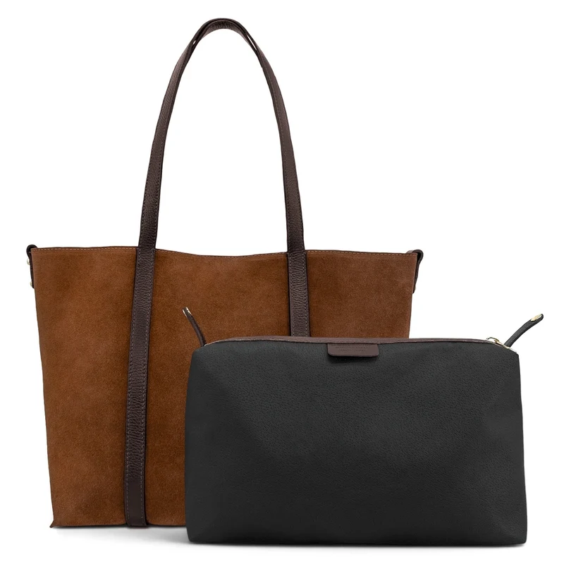 Sac cabas en cuir grainé et daim MAJOR Marron camel foncé