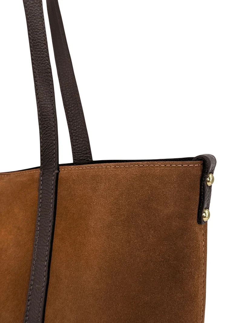 Sac cabas en cuir grainé et daim MAJOR Marron camel foncé