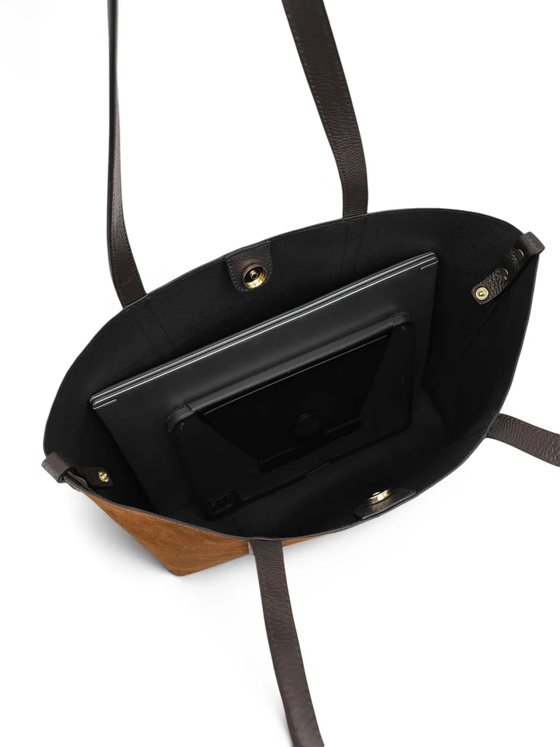 Sac cabas en cuir grainé et daim MAJOR Marron camel foncé