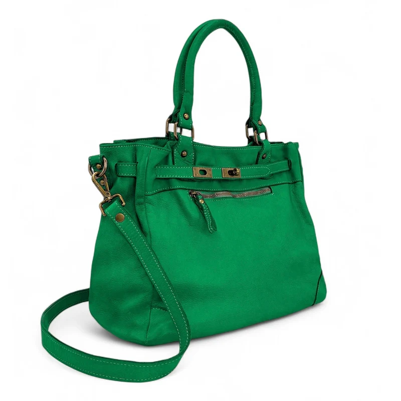 Sac cabas en cuir vintage MISS JEANNE Vert anglais