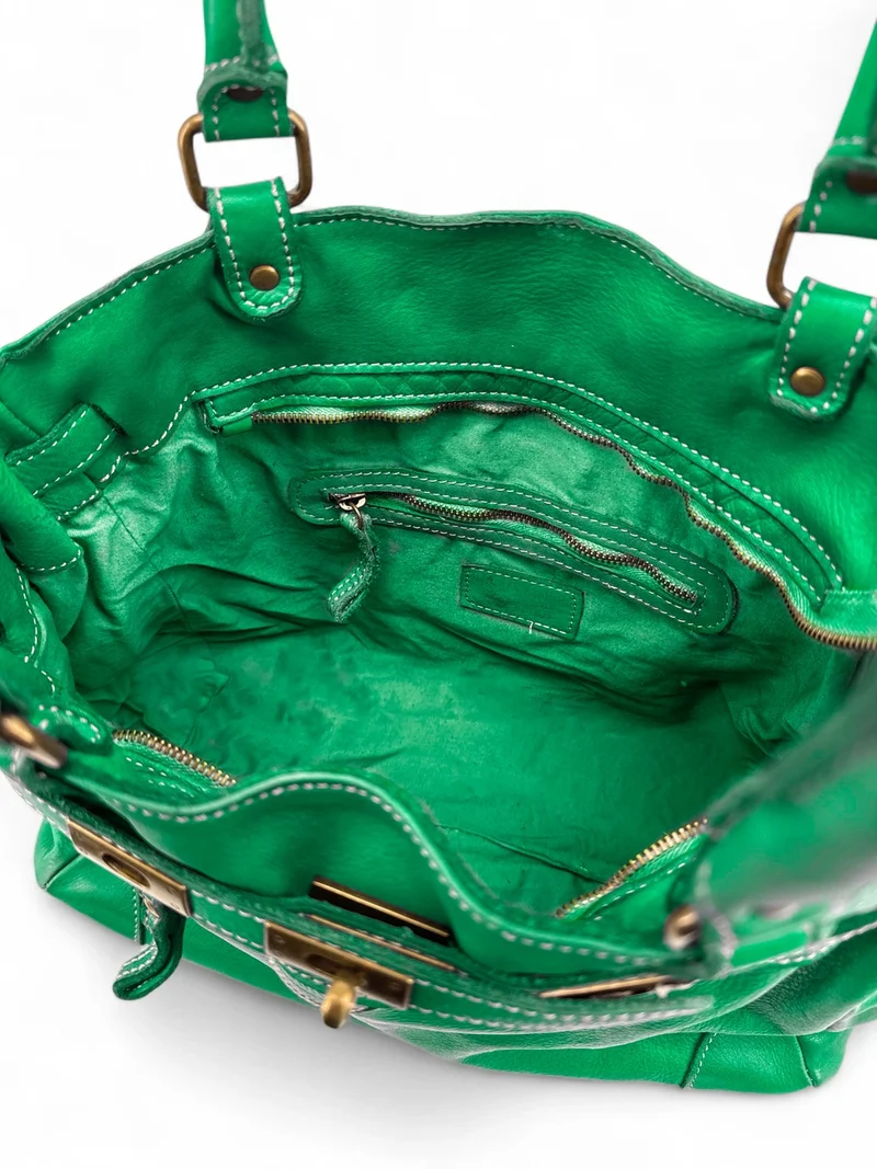 Sac cabas en cuir vintage MISS JEANNE Vert anglais