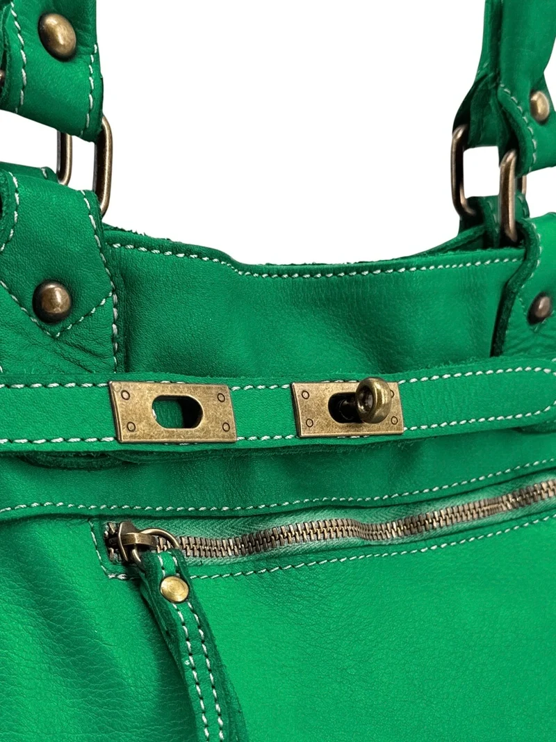 Sac cabas en cuir vintage MISS JEANNE Vert anglais