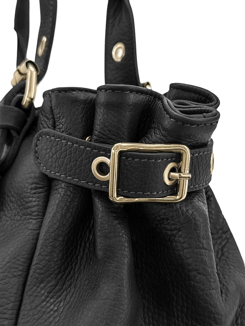 Sac bowling en cuir grainé NEW PRINCESS XL GOLD Noir