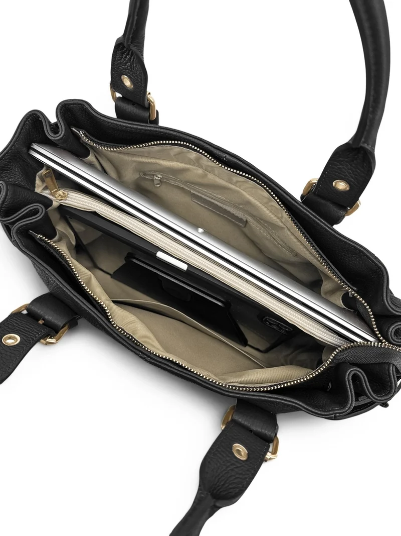 Sac bowling en cuir grainé NEW PRINCESS XL GOLD Noir