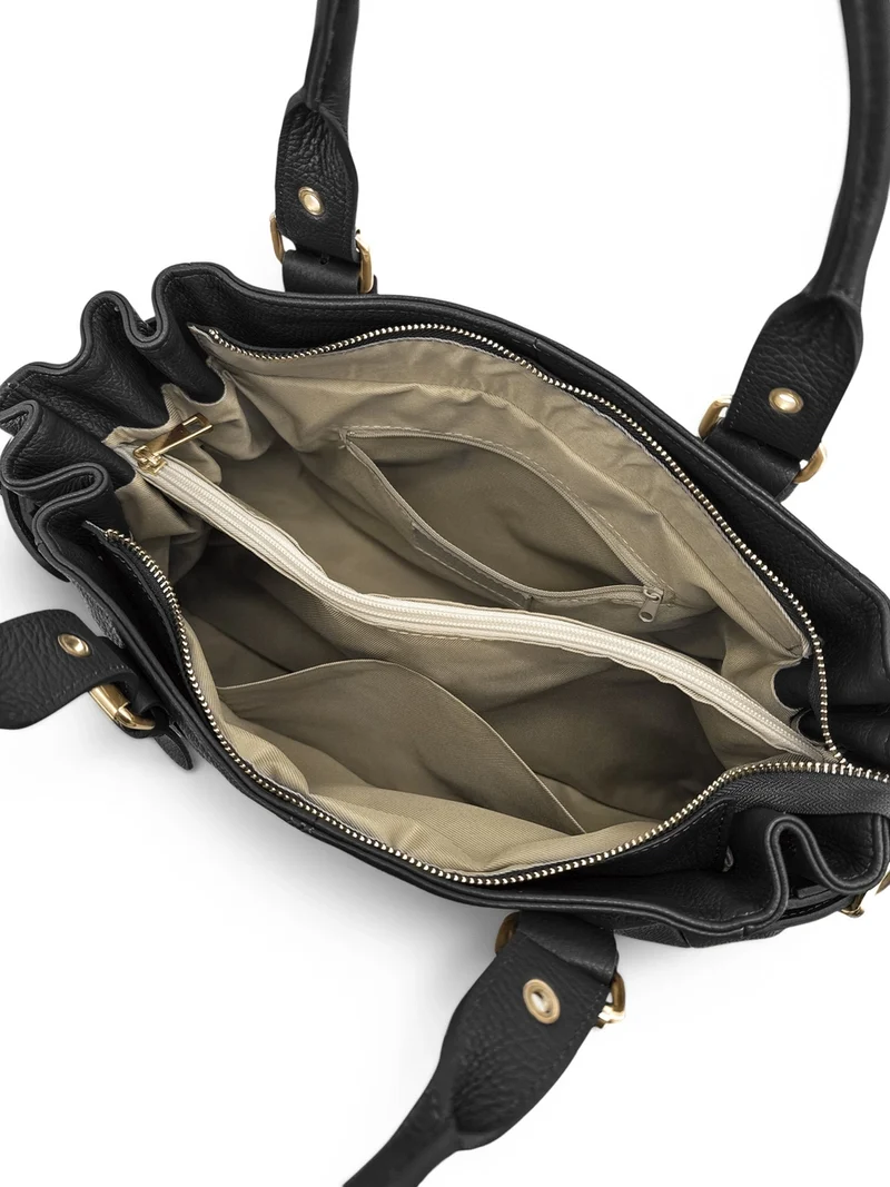 Sac bowling en cuir grainé NEW PRINCESS XL GOLD Noir