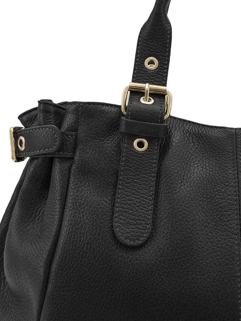 Sac bowling en cuir grainé NEW PRINCESS XL GOLD Noir
