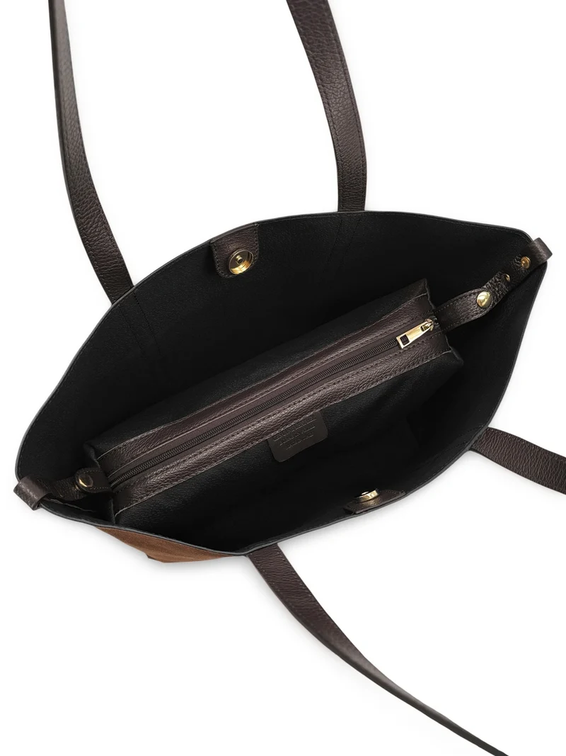 Sac cabas en cuir grainé et daim MAJOR Marron châtaigne