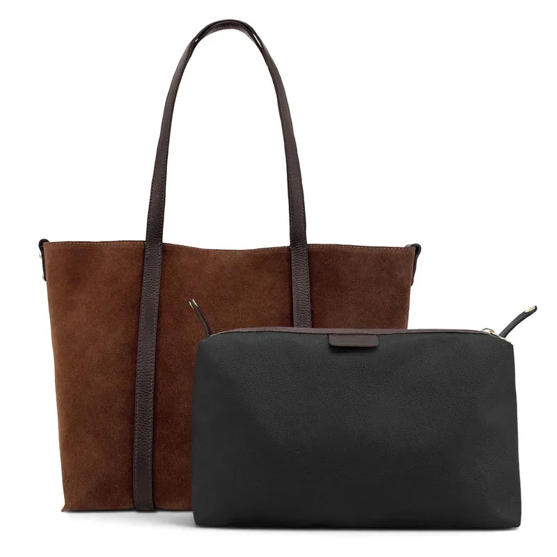 Sac cabas en cuir grainé et daim MAJOR Marron châtaigne