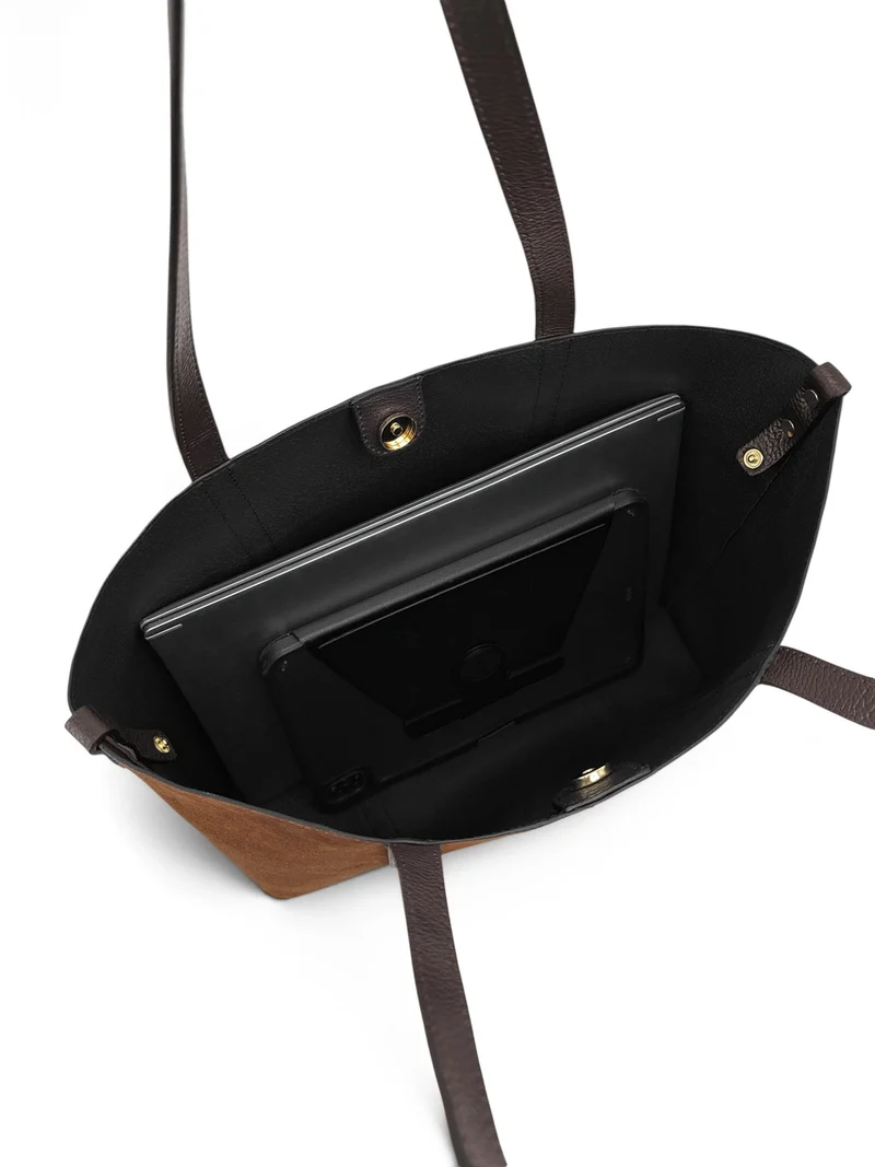 Sac cabas en cuir grainé et daim MAJOR Marron châtaigne