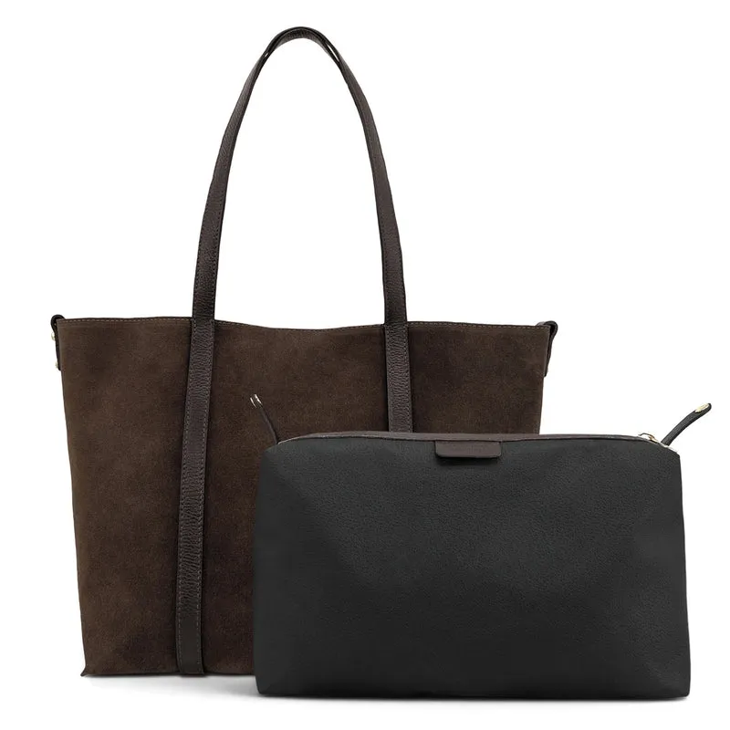 Sac cabas en cuir grainé et daim MAJOR Marron chocolat