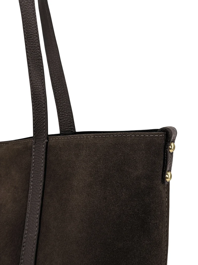 Sac cabas en cuir grainé et daim MAJOR Marron chocolat