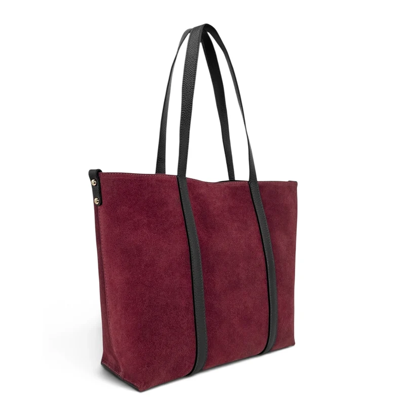 Sac cabas en cuir grainé et daim MAJOR Bordeaux