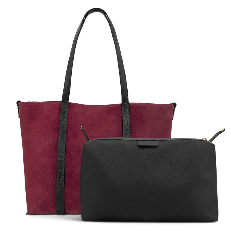 Sac cabas en cuir grainé et daim MAJOR Bordeaux