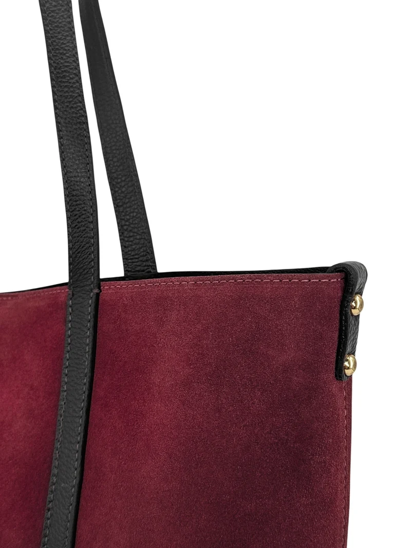 Sac cabas en cuir grainé et daim MAJOR Bordeaux