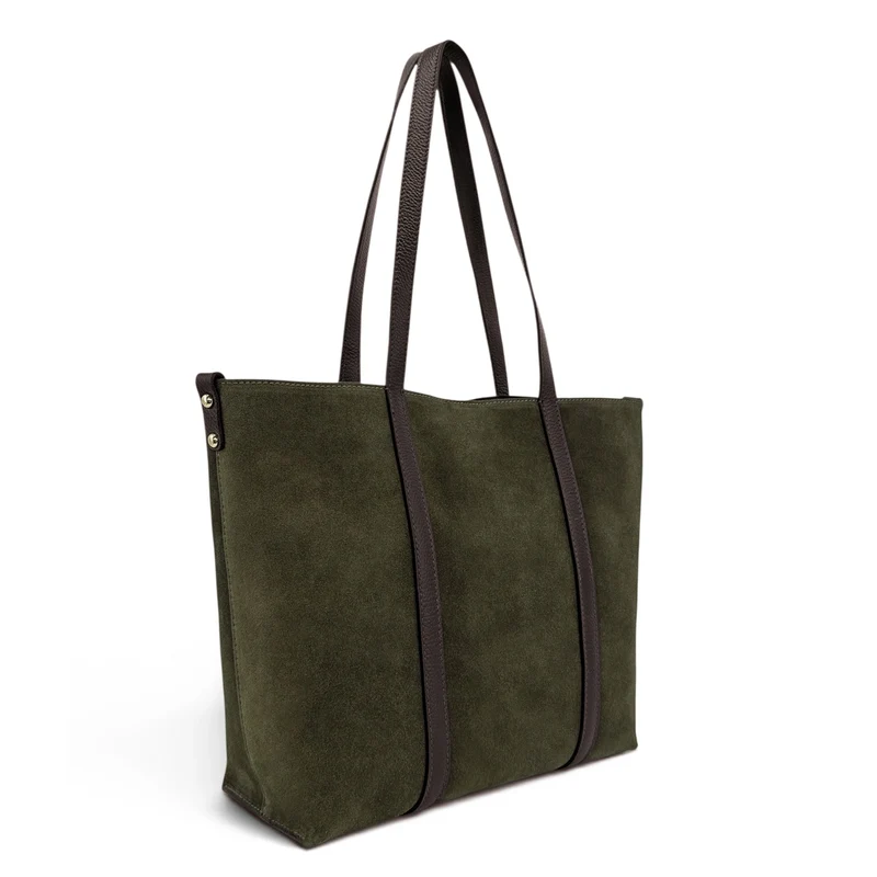 Sac cabas en cuir grainé et daim MAJOR Vert kaki