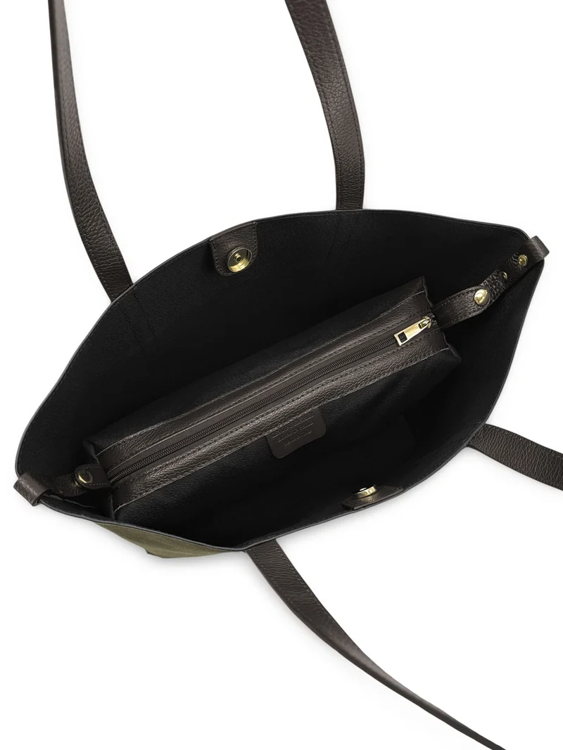Sac cabas en cuir grainé et daim MAJOR Vert kaki