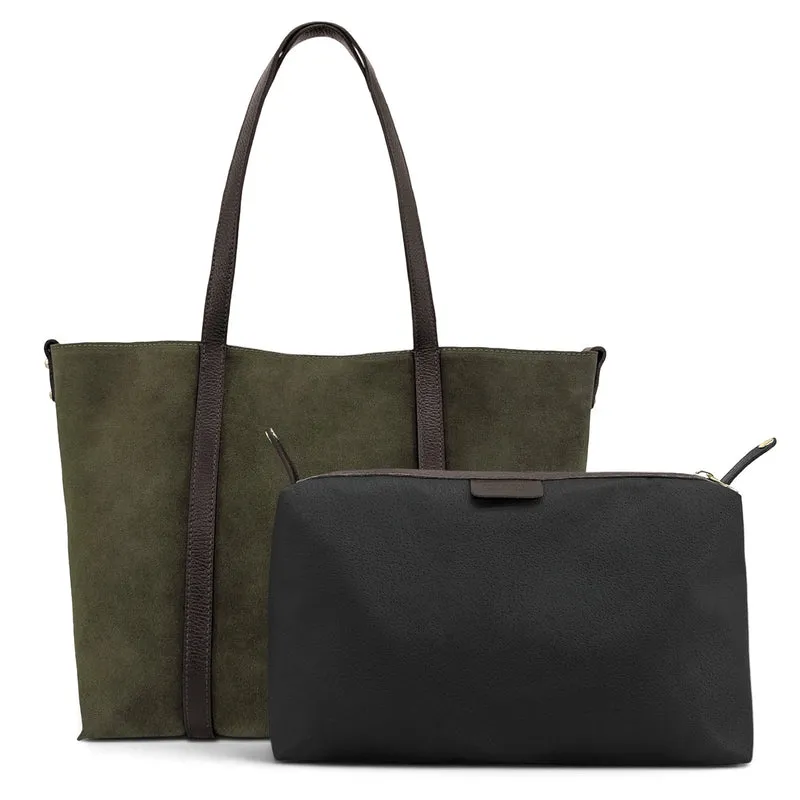Sac cabas en cuir grainé et daim MAJOR Vert kaki