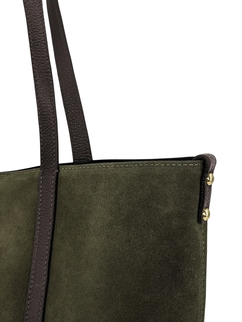 Sac cabas en cuir grainé et daim MAJOR Vert kaki