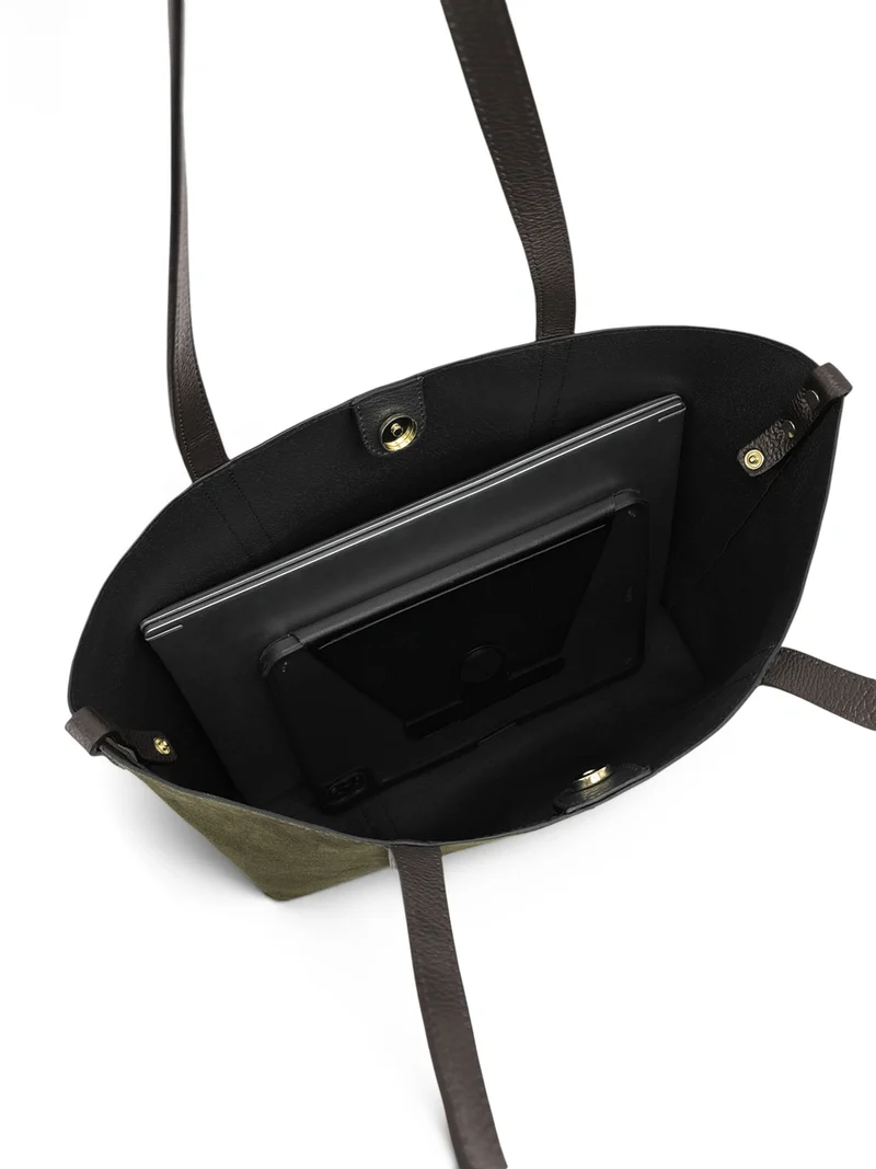 Sac cabas en cuir grainé et daim MAJOR Vert kaki