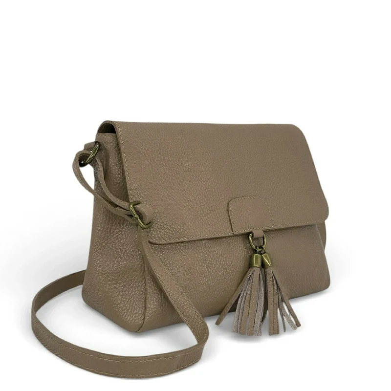 Sac bandoulière en cuir grainé SAIGON Taupe foncé