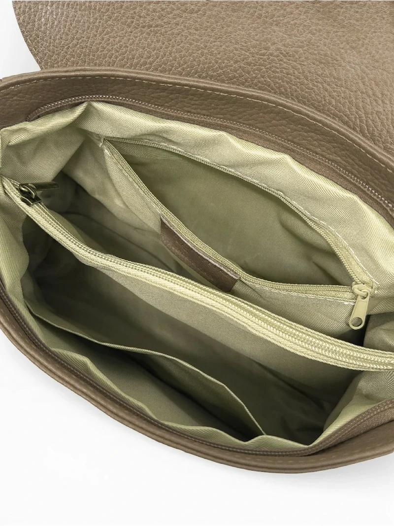 Sac bandoulière en cuir grainé SAIGON Taupe foncé