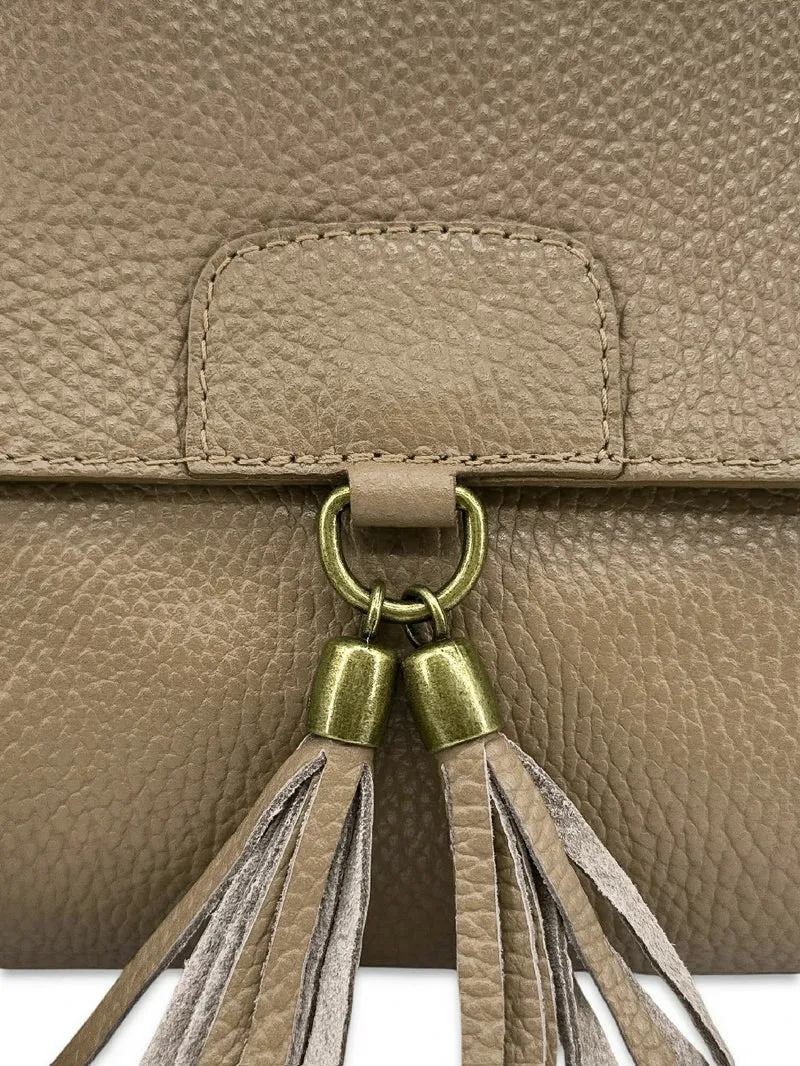 Sac bandoulière en cuir grainé SAIGON Taupe foncé