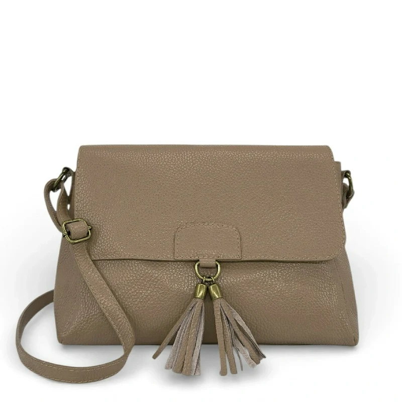 Sac bandoulière en cuir grainé SAIGON Taupe foncé