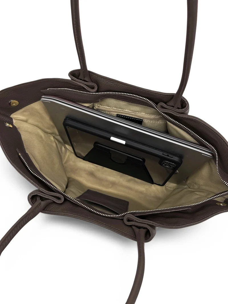 Sac cabas en cuir grainé CAMPUS Marron chocolat