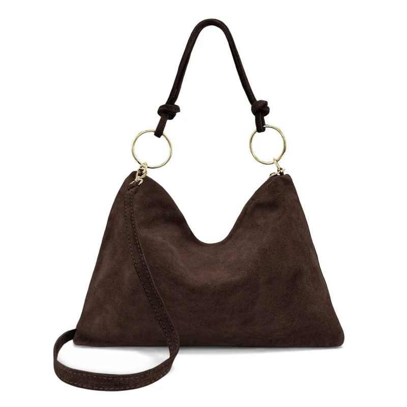 Sac pochette Hobo en daim SOA Marron chocolat
