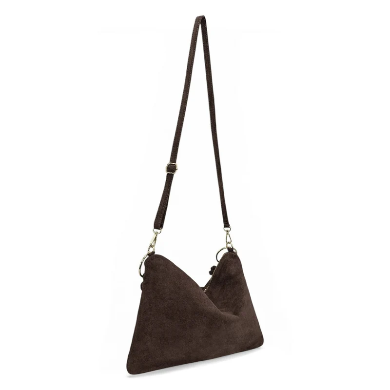 Sac pochette Hobo en daim SOA Marron chocolat