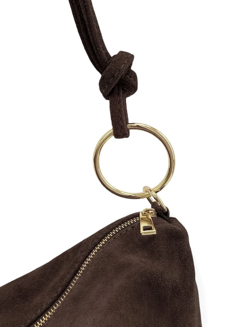 Sac pochette Hobo en daim SOA Marron chocolat