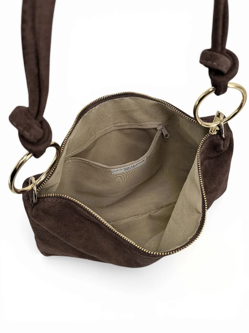 Sac pochette Hobo en daim SOA Marron chocolat