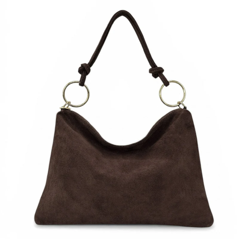 Sac pochette Hobo en daim SOA Marron chocolat