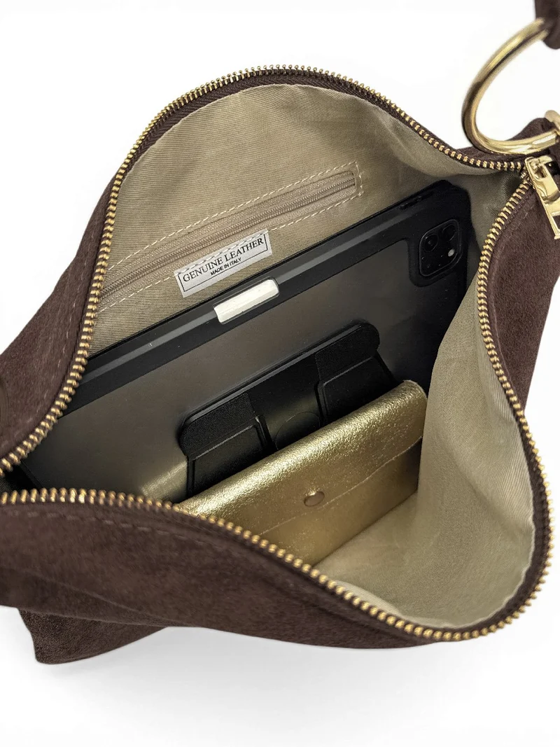 Sac pochette Hobo en daim SOA Marron chocolat