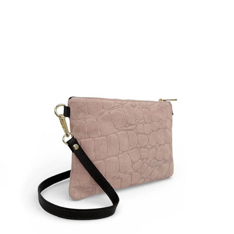 Sac pochette en daim embossé crocodile ZELINE Rose nude