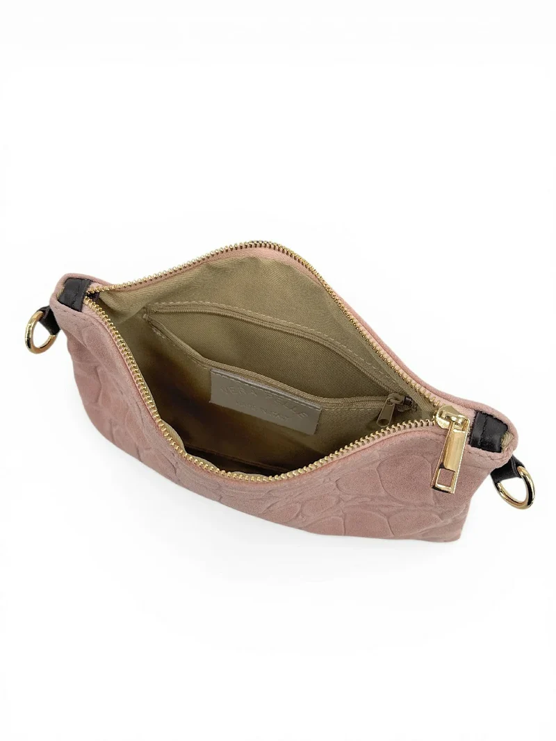 Sac pochette en daim embossé crocodile ZELINE Rose nude